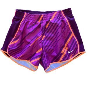 Nike DriFit Running Shorts Burgundy Neon Orange Abstract Print S